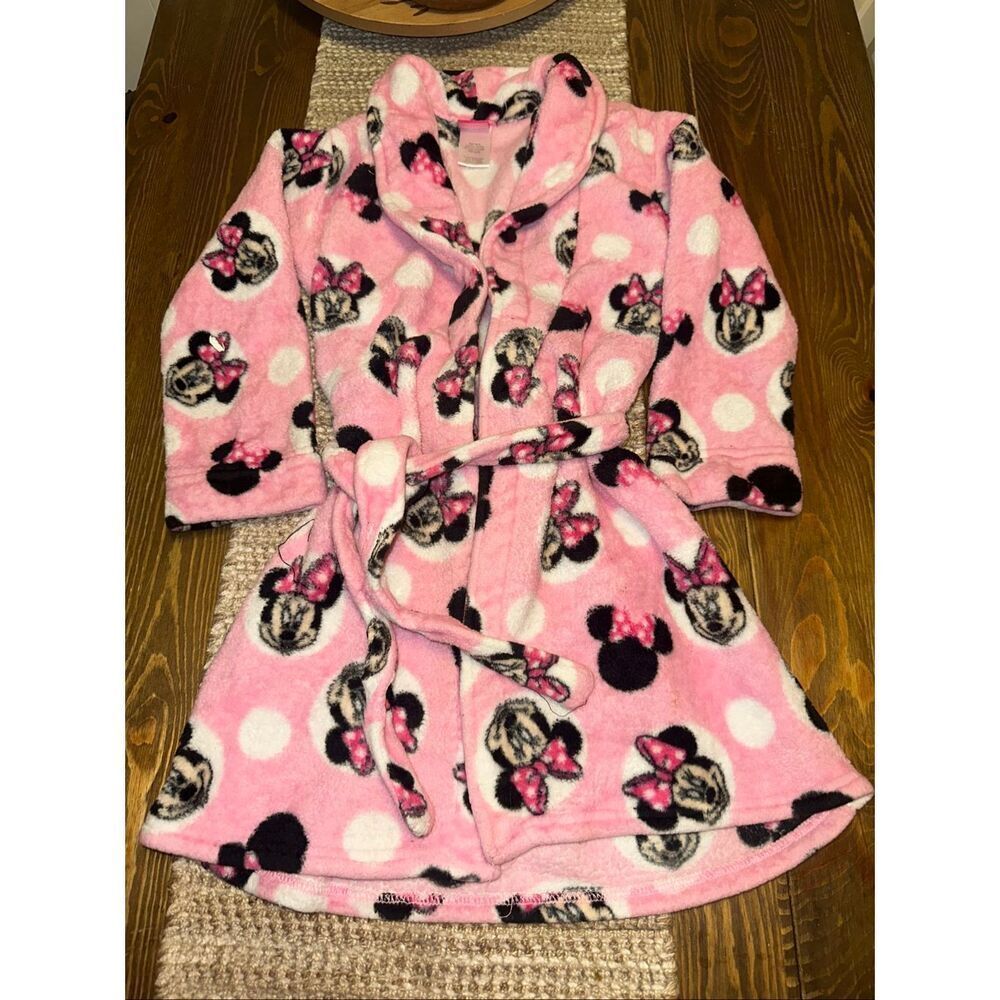 Disney Minnie Mouse Fleece Robe Pink Girls Size 7 8 Plush Bathrobe with belt